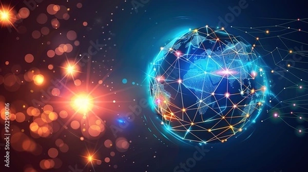 Fototapeta Glorious vCommunication technology for internet business Global world network and telecommunication