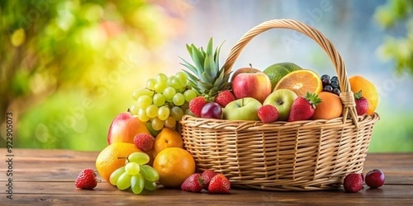Fototapeta A mixed fruit basket with simple icons on a background , fruit, basket, mixed, icon,background,format, stock photo, healthy