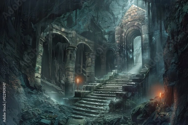 Fototapeta Ancient Stone Stairway Leading to a Mysterious Place