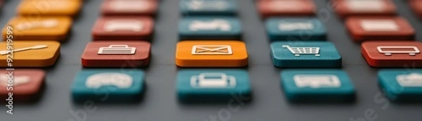 Fototapeta Online marketplace homepage featuring global categories, close-up on icons representing different regions