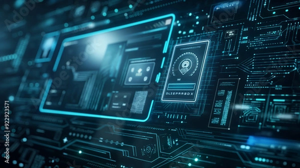 Fototapeta a secure digital wallet with features such as biometric authentication, encryption symbols, and transaction history. protection of sensitive financial data with high-tech visual elements