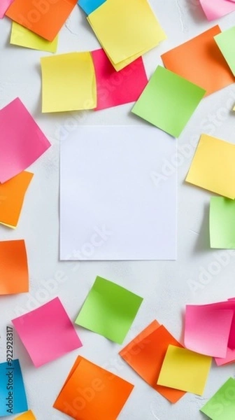 Fototapeta World Youth Skills Day: Celebrating the Power of Learning with Colorful Sticky Notes and a Notebook on a Light Background, Ideal for School and Office Workspace.