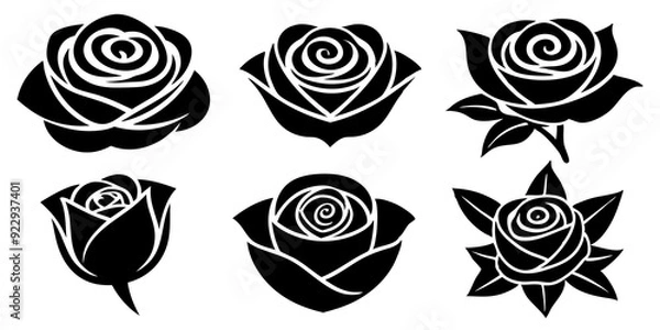 Obraz Rose icons. set of illustrations rose silhouette icon style vector art.
