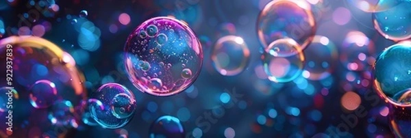 Obraz A floating collection of vibrant soap bubbles. Generative Ai