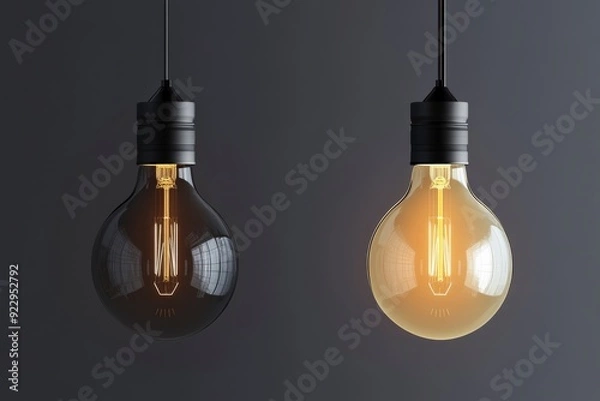 Fototapeta Turned on and off realistic vector lamp. Light bulb vector illustration with generative ai