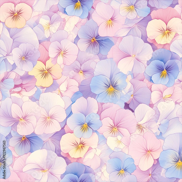 Obraz アニメ風のパステルカラーのパンジーのテクスチャパターン