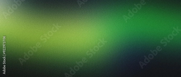 Fototapeta grainy color gradient background,  green yellow illuminated spots on black,  noise texture effect, copy space	