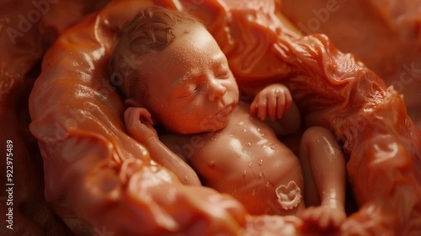 Fototapeta Newborn Baby in the Womb, Surrounded by Amniotic Fluid