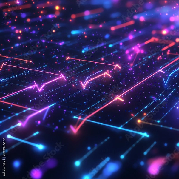 Fototapeta Futuristic Digital Grid with Glowing Neon Lines