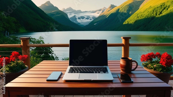 Fototapeta Relaxing and working at the same time is the lifestyle of the new generation.