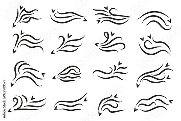 Fototapeta set of hand-drawn Ray Burst Accent Flourish, doodle swashes text elements word emphasis brush stroke, important characters text highlighters accents marks Decorative element 
