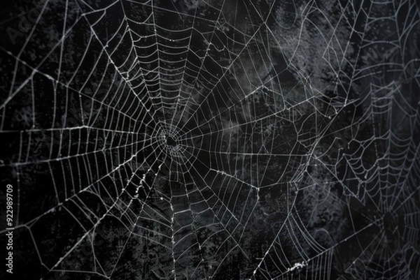 Obraz Intricate Spider Webs on Dark Background with Subtle Light