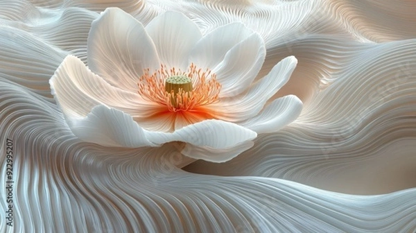 Obraz Bold 3D abstract art featuring a single flower in bloom, surrounded by soft, flowing lines for a peaceful effect