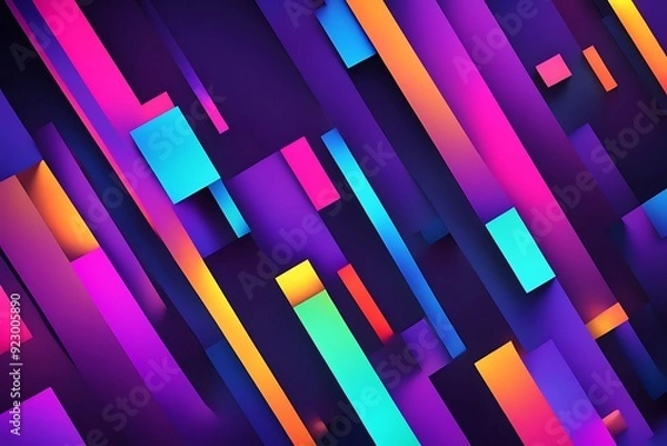Obraz "Vibrant geometric shapes overlapping in various layers, with bright neon colors and a metallic sheen, creating an abstract background."