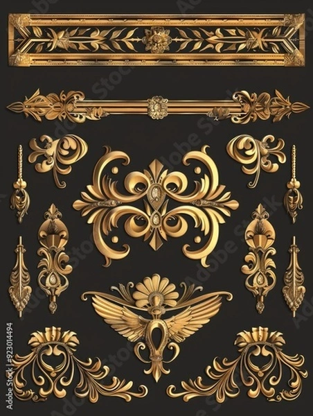 Obraz Ornate Gold Elements Black Background