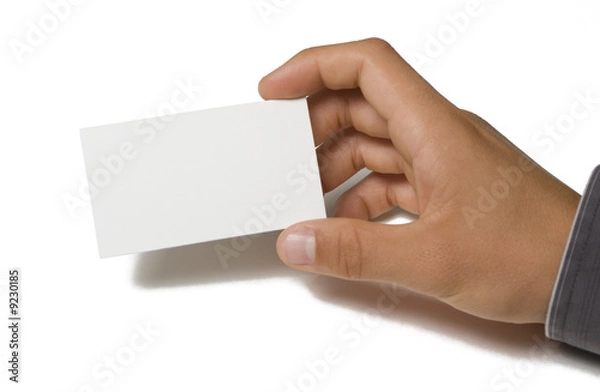 Fototapeta Blank business card in hand on white background