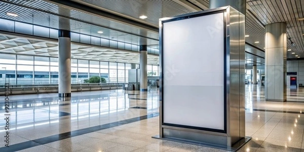 Fototapeta Big mock up of vertical blank advertising billboard at airport
