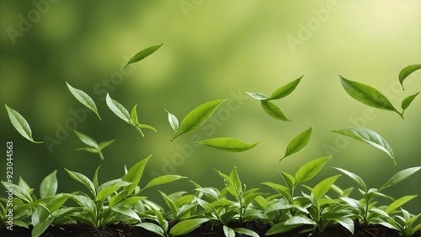Obraz green leaves background. fresh green leaves growing in natural environments with soft focus backgrounds. the leaves are vibrant and lush, nature-inspired designs, wallpapers, and environmental designs