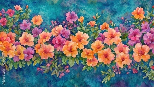 Fototapeta Enchanting Azalea Border: Vibrant Watercolor Garden Charm