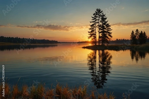 Fototapeta sunset on the lake