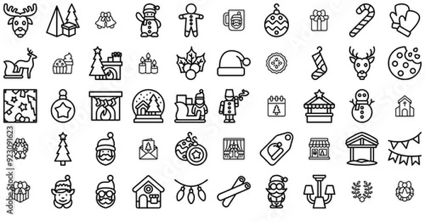 Fototapeta Mega Set Of Vector Winter Christmas Icons Web Header Banner Design Containing Christmas,Christmas-Tree,Decoration,Santa,Xmas Set Vector Flat Line Icons