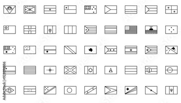 Fototapeta A Collection Of World Rectangular Flags Outlines Icons Silhouette Vector Logo Design Containing African,Country,Asian,Flag,National Stroke Icon Collection. Vector Illustration