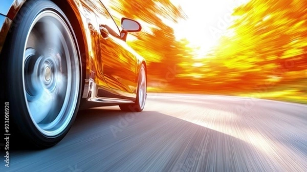 Fototapeta A Yellow Car on a Cracked Roadway