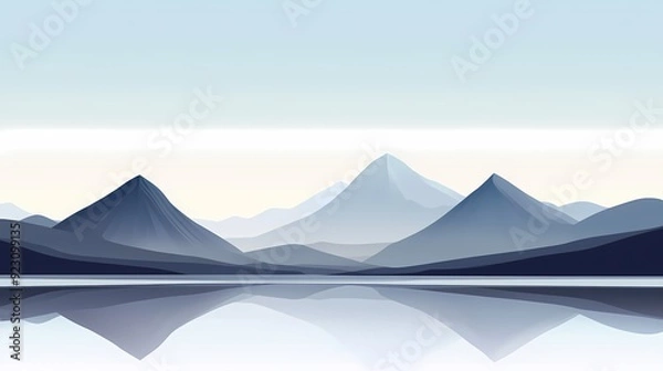 Fototapeta Mountain range reflecting in a calm lake.