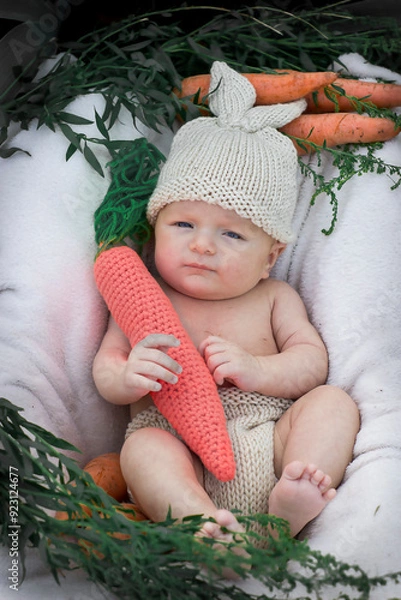 Obraz a child in a basket with carrots