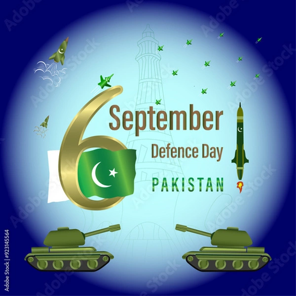 Fototapeta Defense Day of Pakistan, 6 September, social media post, flyer, banner, educational post, greeting card, social media post, vector file, 