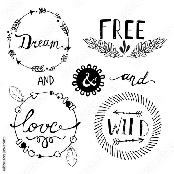 Fototapeta Set of Boho Style Frames and elements. Vector illustration.