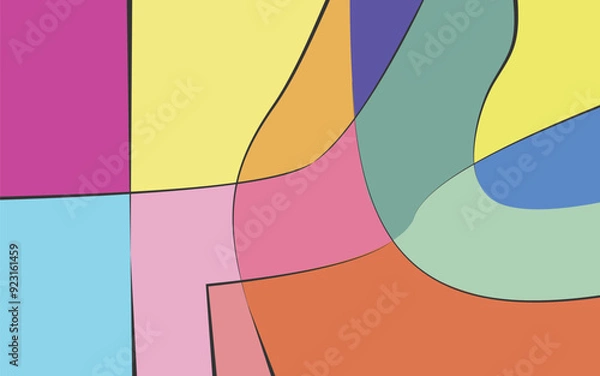 Fototapeta Colorful abstract art background. a combination of wave motifs and geometric shapes. It can be used for presentation backgrounds, social media, wallpapers, and posters.