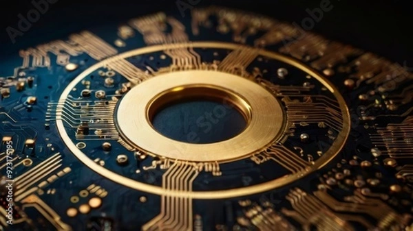 Obraz Digital circle circuit gold background futuristic tech