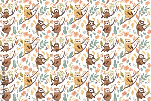 Fototapeta sloth seamless texture pattern. background for cloth