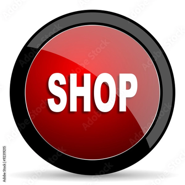 Fototapeta shop red circle glossy web icon on white background - set440