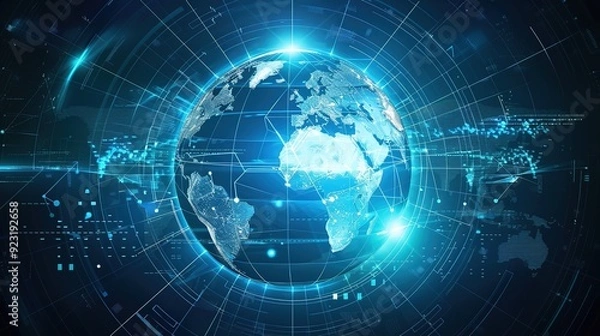 Obraz Futuristic digital globe with glowing lines and data.