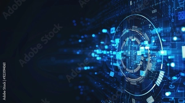 Obraz Futuristic digital interface with blue glowing elements.