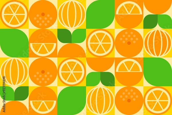 Obraz Abstract Orange geometric seamless pattern. Orange fruit mosaic texture. Vector illustration for background