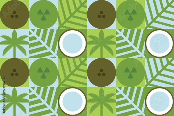 Obraz Abstract coconut seamless geometrical pattern. Tropical palm trees and leaves. Summer vector background design