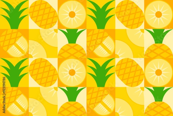 Obraz Abstract pineapple geometric seamless pattern. Tropical fruit pineapple mosaic texture. Vector illustration for background