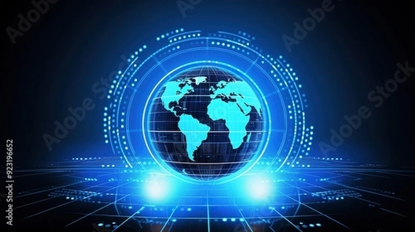 Obraz Futuristic glowing globe with digital grid background.