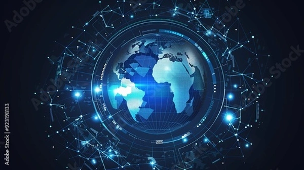 Fototapeta Global network connection with glowing lines.