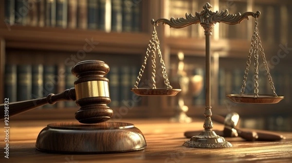 Fototapeta Seeking Moral Justice: 3D Gavel and Scale of Justice Rising from Search Bar Symbolizing the Quest for Truth