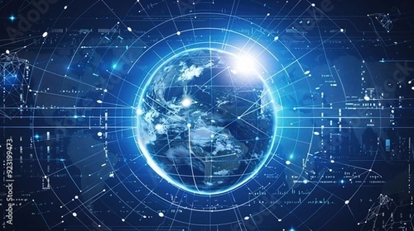 Obraz Global Network with glowing lines connecting Earth.