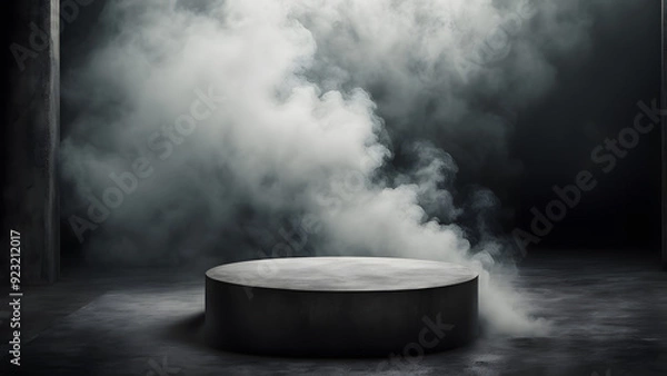 Fototapeta A smoke filled room with a large black round object in the center
