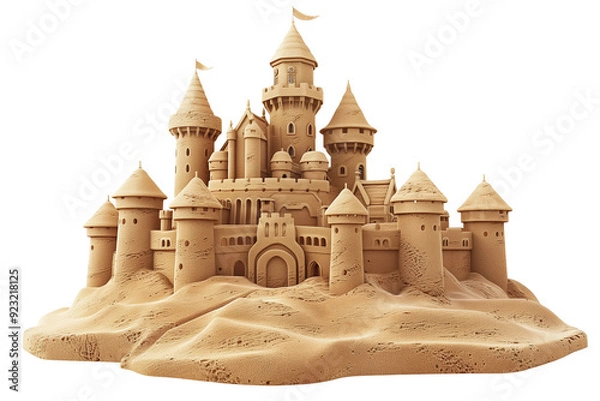 Fototapeta 3d illustration of beach sand castle isolated on transparent background