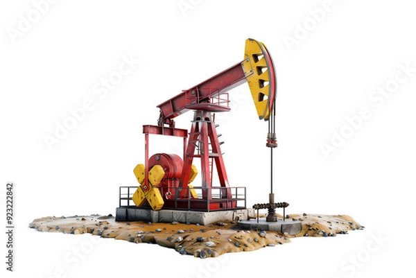 Fototapeta 3d realistic crude oil well pump isolated on transparent background.