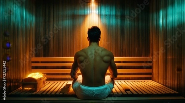 Obraz a man in a sauna for detoxification, [fitness and wellness], [body cleansing]