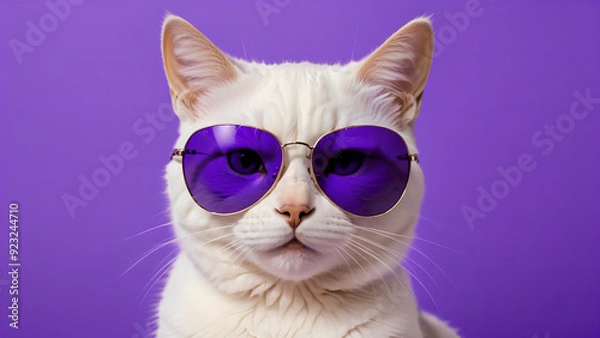 Fototapeta Cat in sunglasses on a purple background