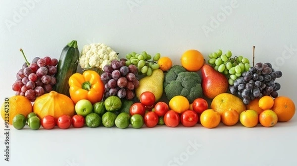 Fototapeta A colorful assortment of fruits and vegetables, including apples, oranges